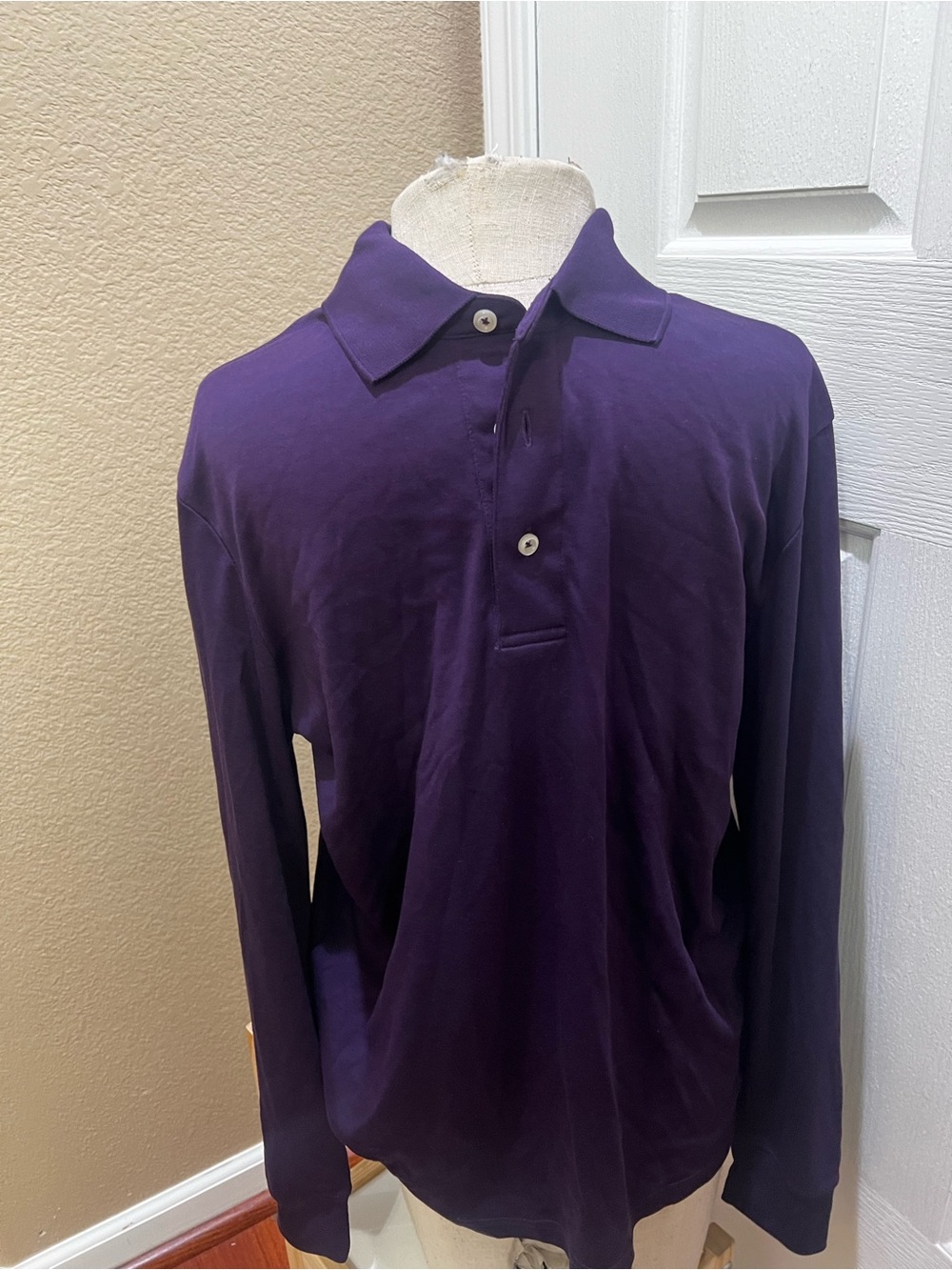 Lands' End Deep Purple Long Sleeve Polo